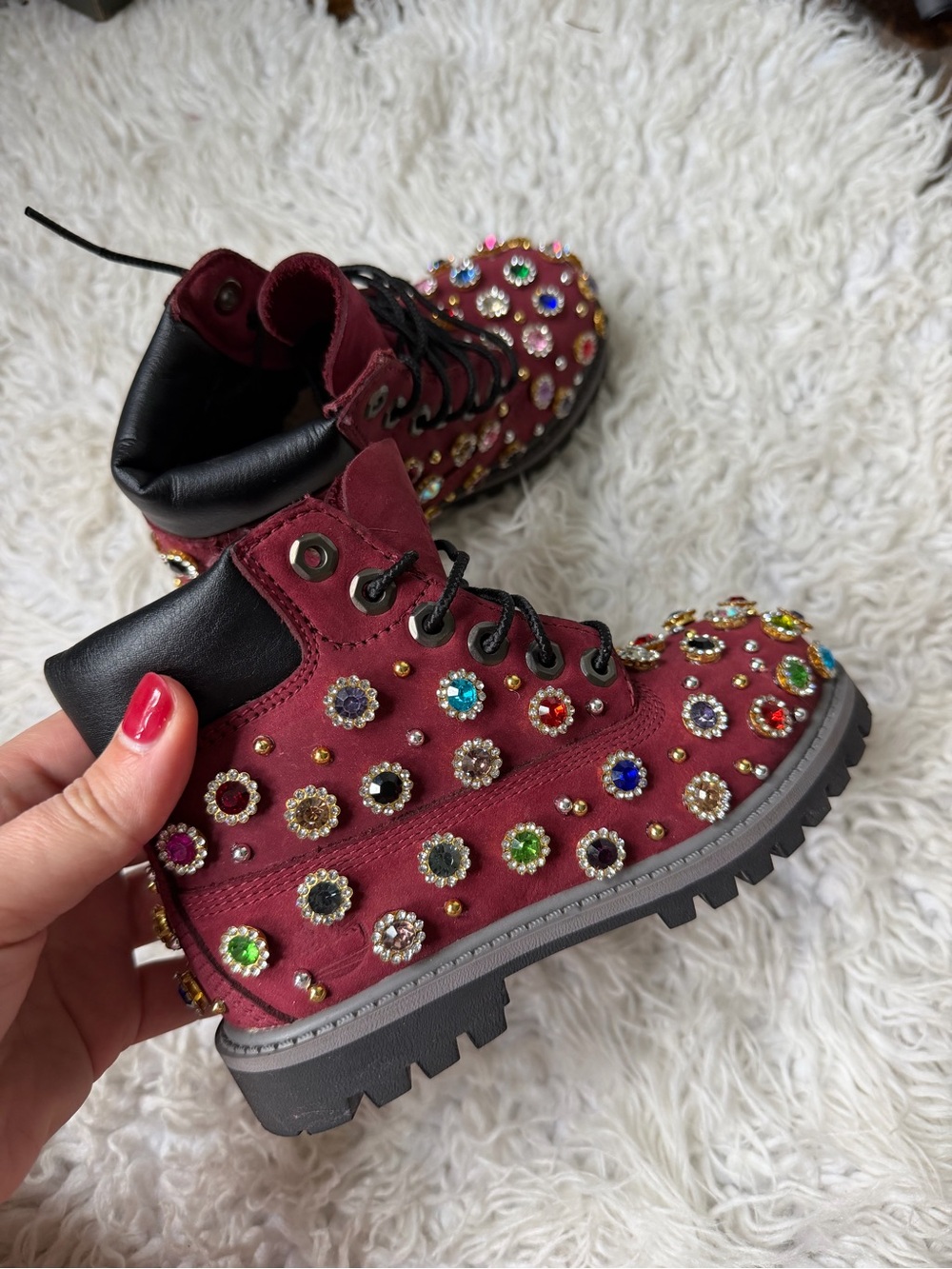 Timberland Kids Burgundy Jeweled Lace-Up Boots